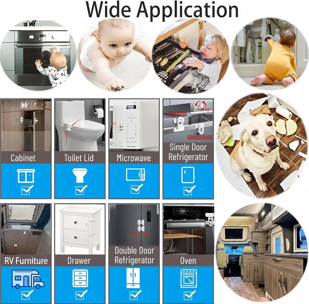 Refrigerator Lock Adhesive Keyless Freezer Locks Oven Cabinet Baby Proofing Lock Adhesive Keyless Fridge Lock Kids Safety Tool