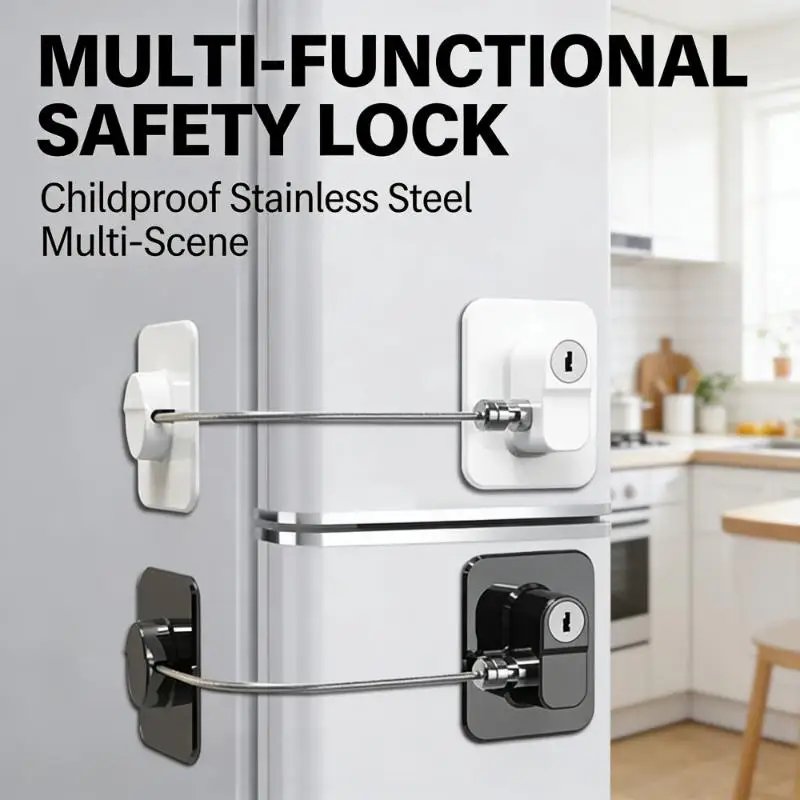 Combination Refrigerator Lock Adhesive No Drill Heavy Duty Steel Cable Anti-Pry for Home Kitchen Cabinet Door Child Safety