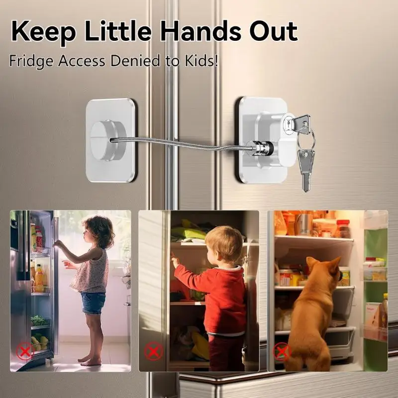 Combination Refrigerator Lock Adhesive No Drill Heavy Duty Steel Cable Anti-Pry for Home Kitchen Cabinet Door Child Safety