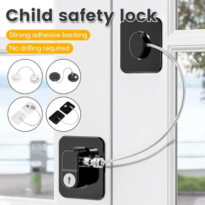 Combination Refrigerator Lock Adhesive No Drill Heavy Duty Steel Cable Anti-Pry for Home Kitchen Cabinet Door Child Safety