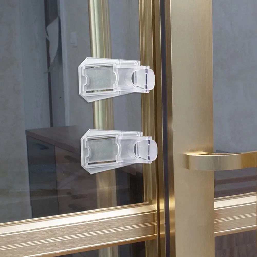 Transparent Sliding Door Lock Self-adhesive Anti-pinch Sliding Sash Stopper Strong Fixation Cabinet Door Lock
